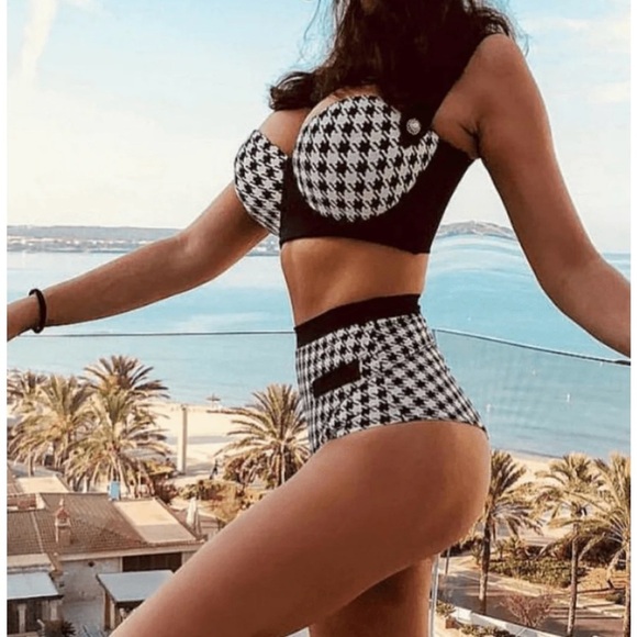 CHIC THE BRAND.Black and White Gingham Bikini with High-Waisted Bottoms - Picture 10 of 16